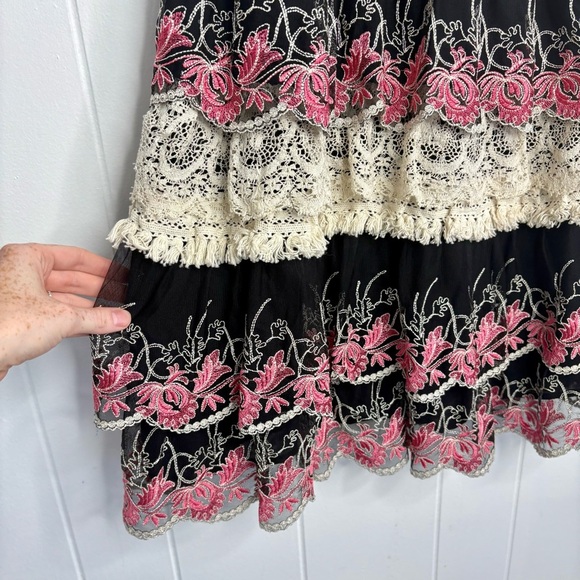 Just Cavalli Black Embroidered Halterneck Dress Black Pink Lace Sz 44 Y2K Party - Picture 7 of 10